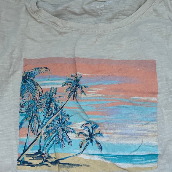 Old Navy The Easy Tee Women’s, Beige, Tropical Beach Surfer Sunset, XS- EUC - Picture 6 of 6